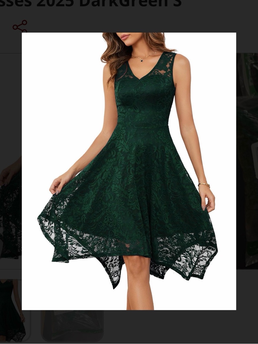 Sleeveless Dark Green Lace Asymmetrical Hem Dress